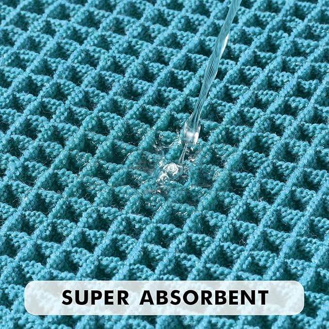 MIULEE Set of 2 Waffle Bathroom Rugs, Boho Bath Rugs Non Slip Washable, Super Absorbent Bath Mats, Ultra Soft Rubber Backed Shower Mats for Bathroom Floor, Tub and Shower, Teal, 17x24 Inch