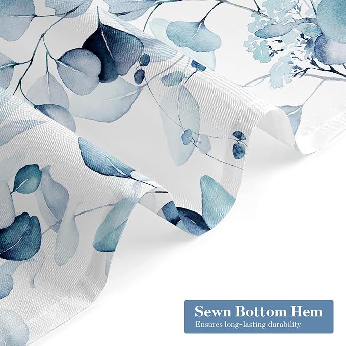 MitoVilla Blue Spring Floral Shower Curtain, Modern Plants Botanical Fabric Cloth Shower Curtains for Chic Elegant Bathroom Decor, Summer Watercolor Eucalyptus Leaf, 72x72