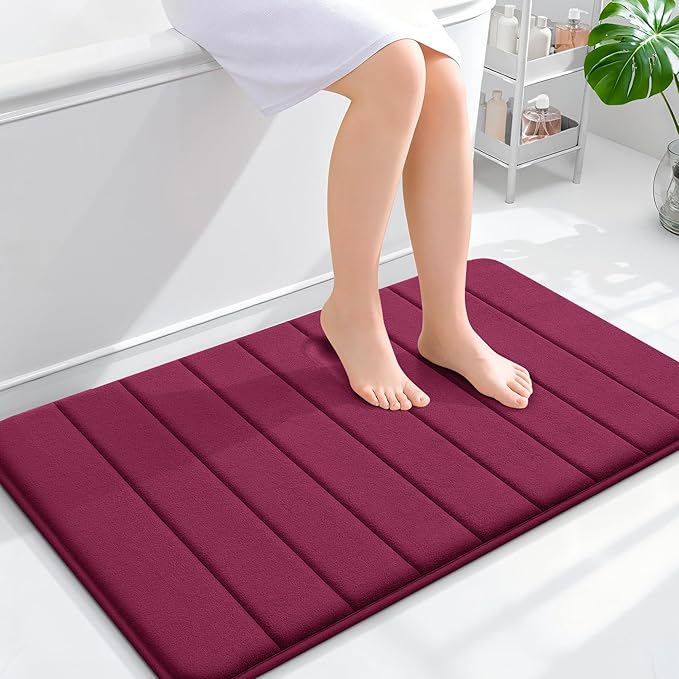 OLANLY Memory Foam Bath Mat 36x24, Super Soft Absorbent Bathroom Rugs, Quick Dry, Machine Washable Shower Floor Rugs, Bathmat Carpet, Bathroom Home Decor Accessories, Burgundy