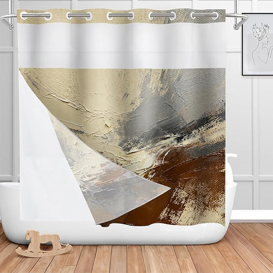 Shrahala Multicolored Modern Abstract No Hooks Shower Curtain with Snap in Liner Set, Artists Oil Paints Closeup Bathroom Décor Polyester Fiber Waterproof for Stall Bathtubs 71 X 74 in