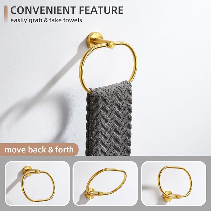 Angle Simple Towel Ring Brushed Dark Gold, SUS 304 Stainless Steel Swivel Hand Towel Holder for Bathroom Wall Mount