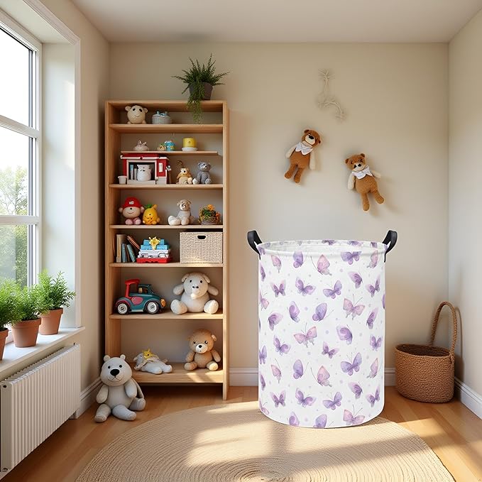 Baby Laundry Hamper kids laundry Basket Waterproof Storage Bin for Bedroom Toy Clothes Organizer Basket Woodland Animals Room D??cor(Purple Butterfly)