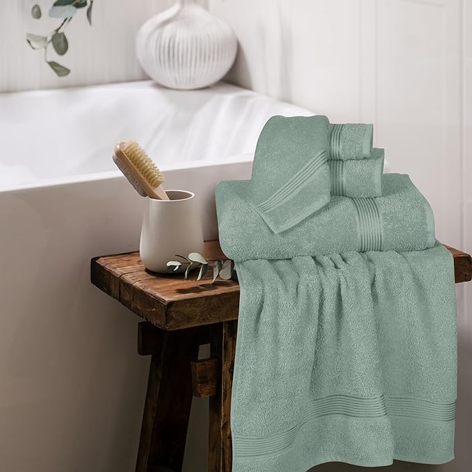 Elvana Home Ultra Soft 6 Pack Cotton Towel Set, Contains 2 Bath Towels 28x55 inch, 2 Hand Towels 16x24 inch & 2 Wash Coths 12x12 inch, Ideal Everyday use, Compact & Lightweight - Jade