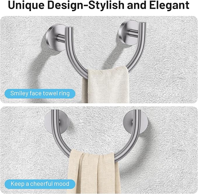 TNOMS Brushed Nickel Smiley Face Towel Ring Bathroom Hand Towel Holder Stainless Steel Wall-Mounted Bathroom Hardware Accessories Towel Rack