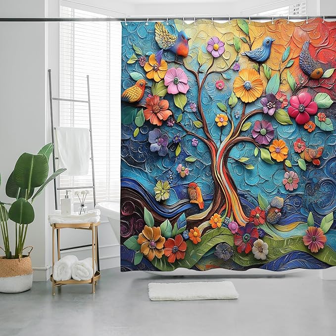 HMS Happy Memories Bohemian Flower Bathroom Curtain Colorful Boho Floral Print Beautiful Bright Polyester Fabric Cloth Shower Curtain for Bathroom Decoration, 72"x72" (Color 13)