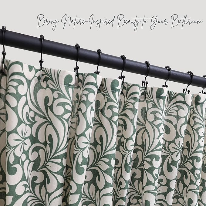 Farmhouse Green Floral Shower Curtain - 72x72 Inches, Cotton Blend Fabric, Breathable & Washable, for Bathroom Decor (Hooks/Liner Not Included)