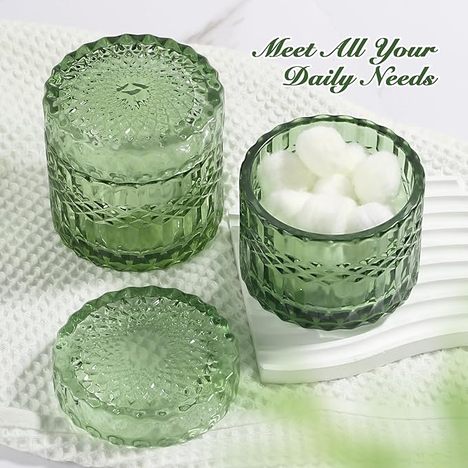 Green Bathroom Accessories Set, 4Pcs Green Bathroom Decor Accessory Sets Complete, Glass Soap Dispenser and Toothbrush Holder Set for Vintage Bathroom Countertop