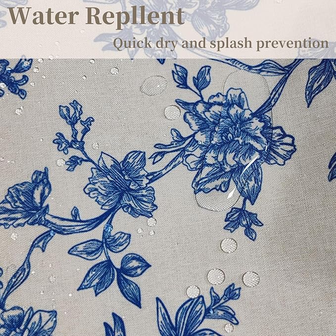 MUGINYU Blue Vintage Floral Linen Shower Curtain-Toile Cottage Core Farmhouse Country Neutral Botanical Bath Curtain for Bahtroom Decor 72x72inch