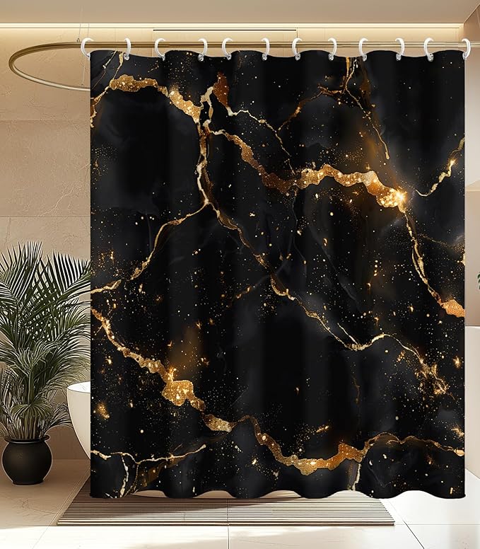 MAMUSE Shower Curtain for Bathroom - Cute Aesthetic Decorative Modern Girly Unique Girls Design Pretty Women Waterproof Fabric Cloth Cortinas de Baño Bathtub 72 x 72 Inch, Black Marble