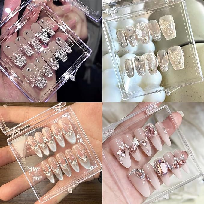 12PCS Press On Nail Packaging Box Clear Press on Nail Storage Box Display Case with 60 Pcs Adhesive Tape for False Fake Nails Organizer Home Nail Salon Use Nail Art Nail Business Supplies