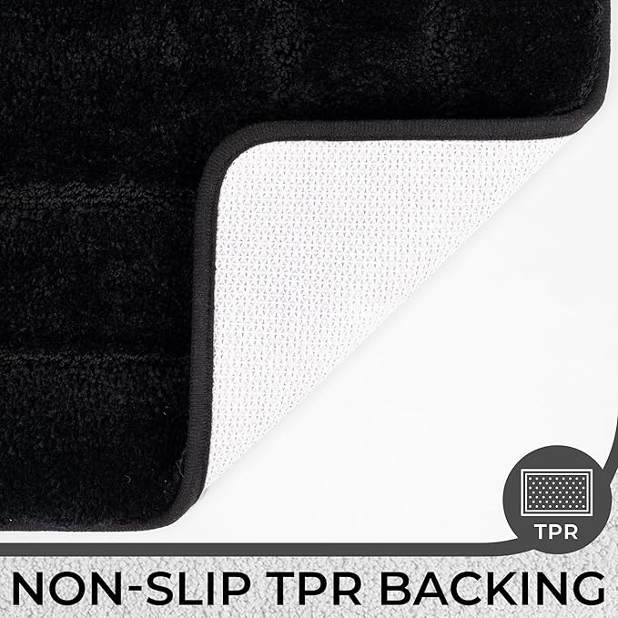 GRANNY SAYS Bathroom Toilet Rugs U Shaped, Bath Mats for Bath, Bathroom Rugs Non Slip Washable, Absorbent Microfiber Toilet Mat, Soft Plush Shaggy Bath Carpet, 20" x 24", Black
