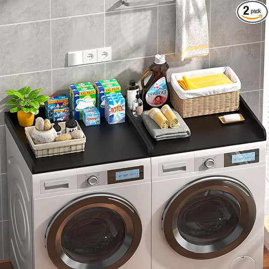 Washer Dryer Countertop Set of 2, 54.34" L x 27.56" W x 2.76" H Wood Washer and Dryer Countertop, Laundry Topper with Anti-Slip Pads & Edge Rails for Laundry Room Organization (Black)
