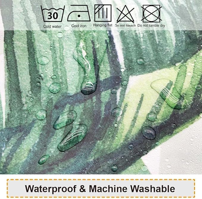 Baccessor Extra Long Tropical Green Leaf Shower Curtain Waterproof Washable Fabric Summer Botanical Banana Monstera Leaf Palm Tree Bathroom Shower Curtain with Hooks Weighted 72 W x 84 L Inch