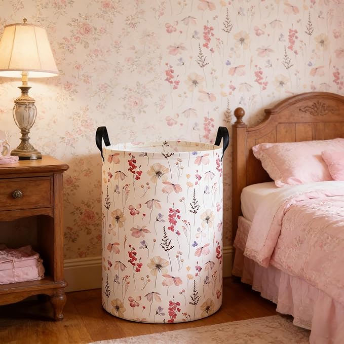 Laundry Hamper Baby Nursery Hamper Waterproof Foldable Kids Laundry Basket Kids Dirty Clothes Hampers Girl Room Decor for Home Gift Baskets(Floral)