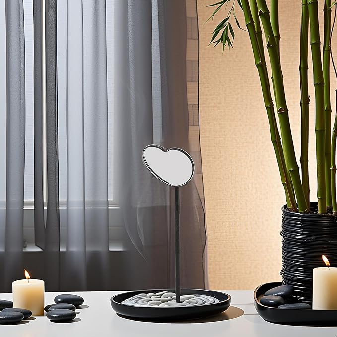 Pssopp Lash Eyelash Extension Mirror, Eyelash Makeup Mirrors Heart Shaped Lash Mirror Professional Portable Stainless Steel Makeup Eyelashes Mirrors for Lashes Extension (Black)