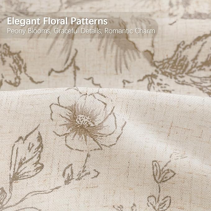 Farmhouse Floral Linen Shower Curtain, Vintage Tan Pattern Rustic Shower Curtains for Bathroom, Taupe,72x72