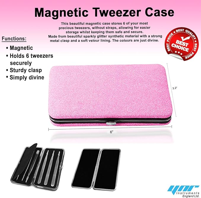Glittery Magnetic Case for 6 Eyelash Tweezers Light Weight Hidden Magnetic Frame (Black)