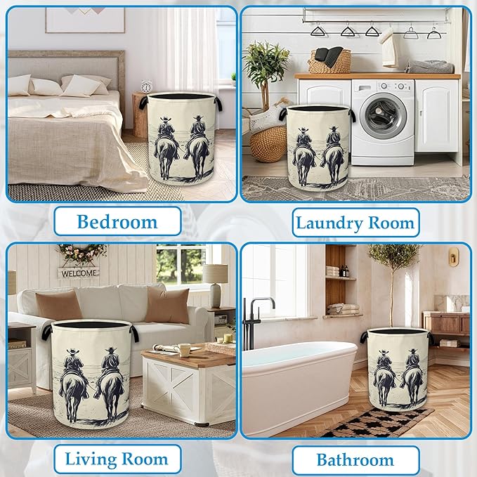 Western Cowboy Desert Riding Laundry Basket Collapsible Laundry Hamper Clothes Toy Storage Bin for Bathroom Bedroom Room Decor 16" X 20.8"
