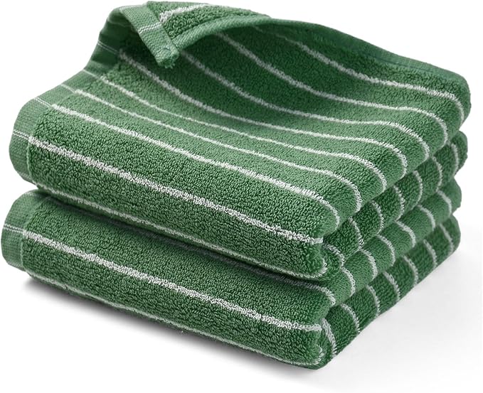 Jacquotha Hand Towels for Bathroom Green Striped - 2-Piece Premium Quick Drying Towels for Kitchen Spa Workout, Stylish Compact for Hand Face Hair, 14” x 29”