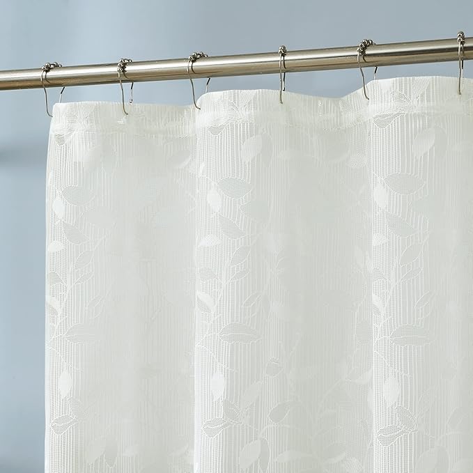 Warm Home Designs Ivory Lace Clear Shower Curtain With Rustic Leaf Pattern - 72 x 84 Inch Extra Long Creates Beautiful and Elegant Decor - GR Ivory 84"