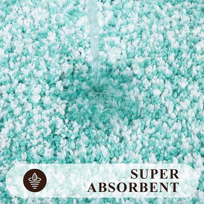 Pauwer 3-Piece Bathroom Shower Rug Set - U-Shaped Toilet Mat, Absorbent Microfiber Plush Bath Mats with Non-Slip Back, Machine Washable Shaggy Bathroom Floor Mats, Teal