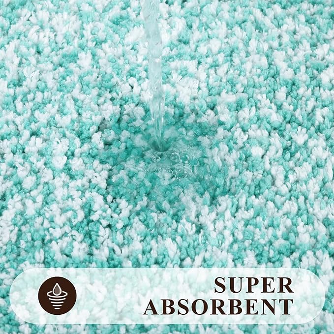 Pauwer 3-Piece Bathroom Shower Rug Set with U-Shaped Contour Toilet Mat, Absorbent Microfiber Plush Bath Mats, Non-Slip, Machine Washable Shaggy Bathroom Floor Mats, Teal