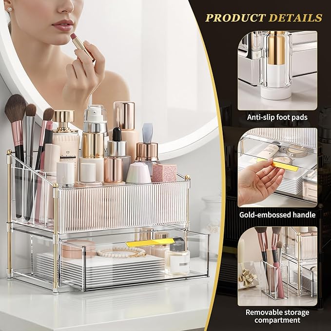 Modular Makeup Organizer, Clear Acrylic Cosmetic Storage Box with Drawer, Vanity Countertop Organizer for Makeup, Skincare and Beauty Accessories – Multiple Styles