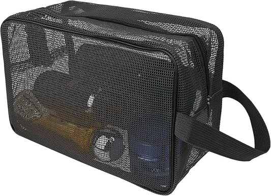 cobee Mesh Shower Bag, Portable Mesh Shower Caddy, Quick Dry Tote Bag with Zipper, Toiletry Organizer Bag for Gym Travel Camping Swimming Beach(Black)