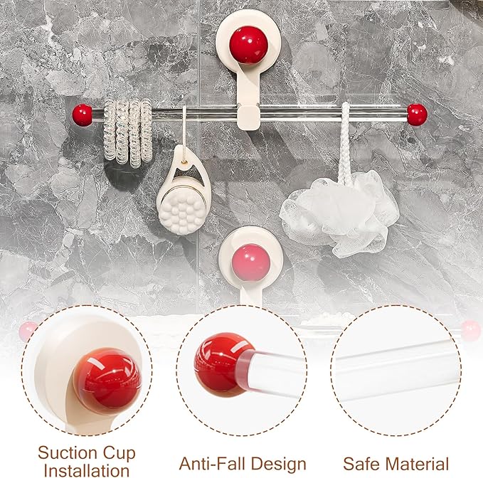 12.2" Suction Cup Wall Organizer – Rotating Hook Rack for Headbands, Towels, Hair Accessories & More, No Drilling Required