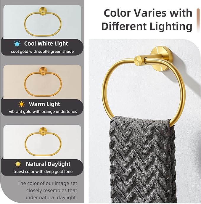 Angle Simple Towel Ring Brushed Dark Gold, SUS 304 Stainless Steel Swivel Hand Towel Holder for Bathroom Wall Mount