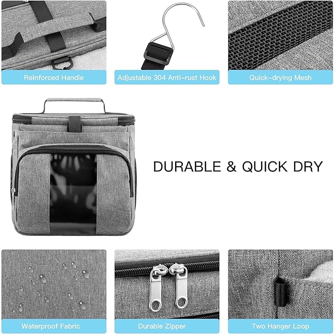 Bukere Portable Shower Caddy Tote Bag for College Dorm Travel, Separate Compartment, Large Capacity, Quick Dry Mesh Base, Hanging Toiletry Bath Bag for Student, Gym, Camp, Women Men