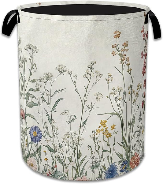 Vintage Floral Laundry Basket Collapsible Laundry Hamper with Handle, Oxford Clothes Toy Storage Bin for Bathroom Bedroom Room Decor, Gift Basket 16" X 20.8"