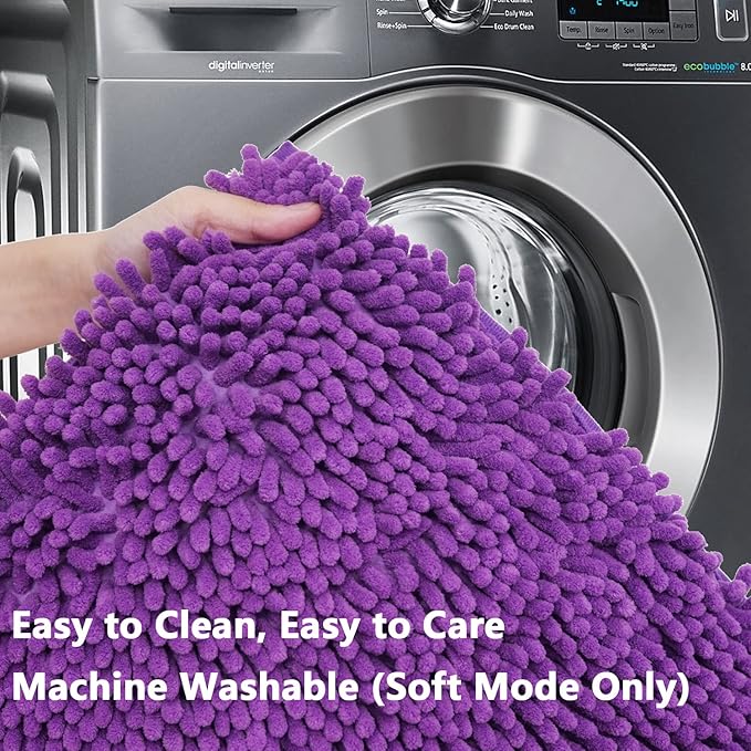 Bathroom Rugs Sets 2 Piece, Extra Soft Chenille Bath Mat Ultra Absorbent Bathroom Rug, Bathroom Mat with Sturdy PVC Non-Slip Bottom, Machine Washable Bath Rugs (20x32 Inch + 16x24 Inch, Purple)