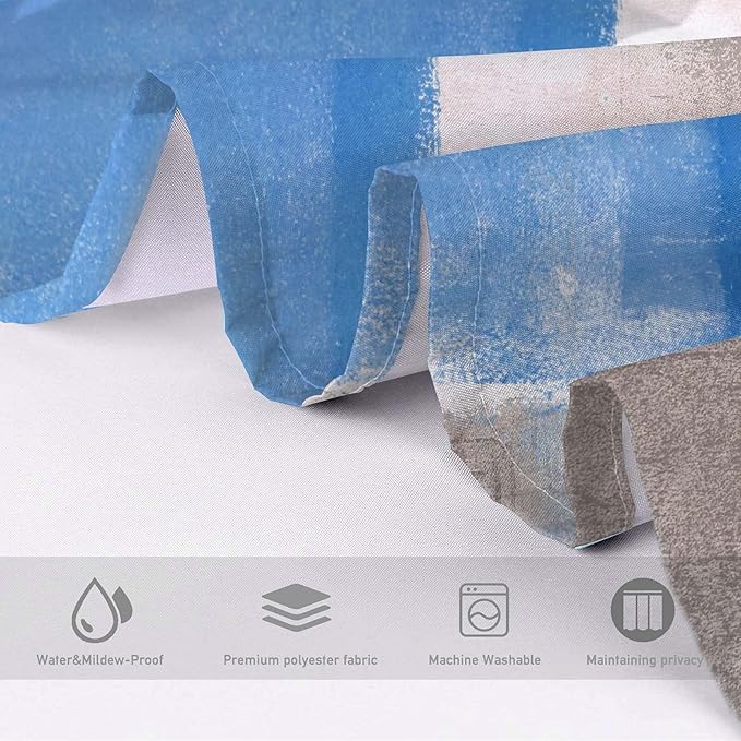 Lnond 4Pcs Bathroom Shower Curtain Sets with Rugs,Sky Blue and Grey White Abstract Painting Bathroom Sets with Shower Curtain and Rugs and Accessories