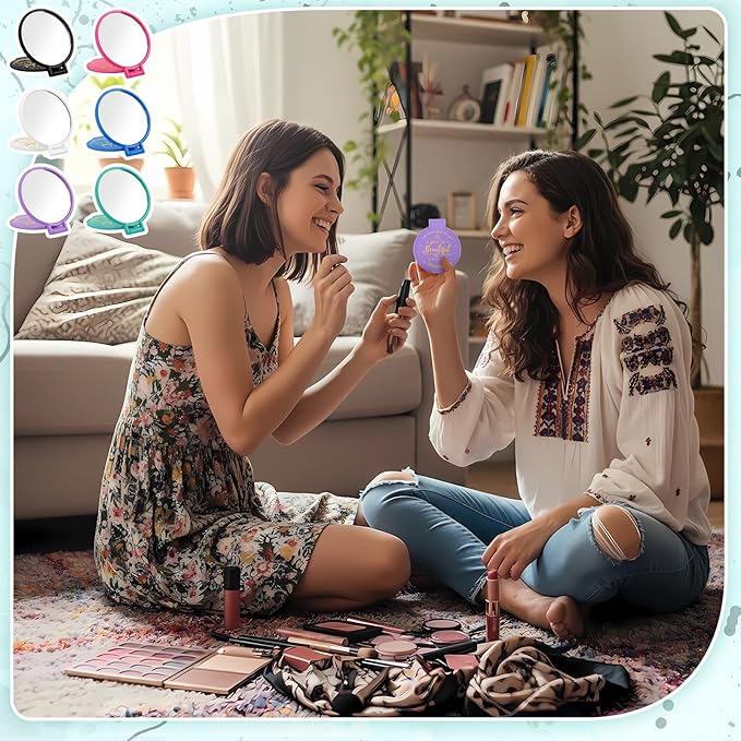 18 Pcs 2.76 Inch Inspirational Compact Mirror Bulk Galentines Women Small Gifts Valentine's Day Party Favors Purse Mirror Pocket Mini Stuffer Items for Adult Coworker Employee (Classic Colors)