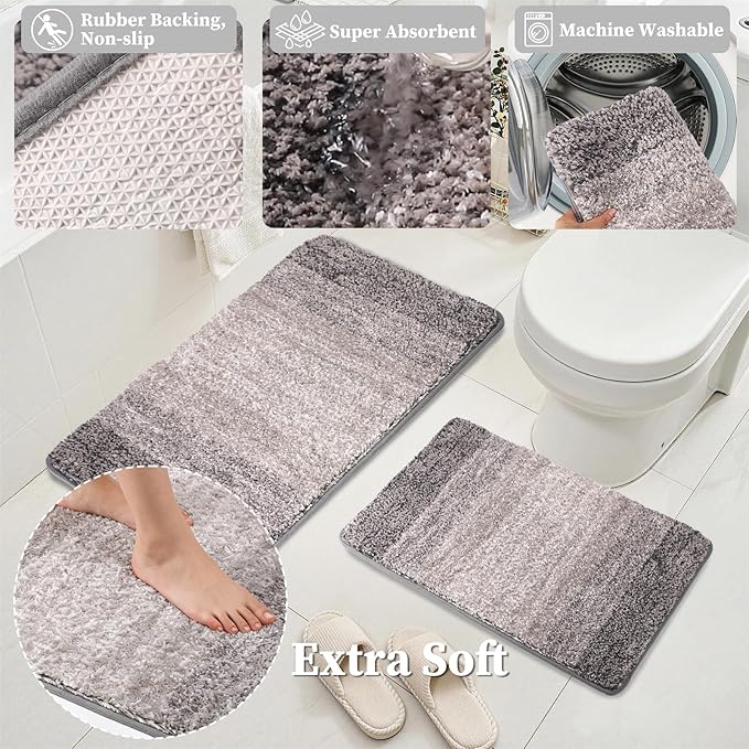 Bathroom Accessories Set, 25PCS Wicker Bathroom Accessory Set with Shower Curtain, Bath Mat, Soap Dispenser, Handwoven Trash Can & Ratten Tissue Box (Grey, Bath Set+Shower Curtain+Rugs)