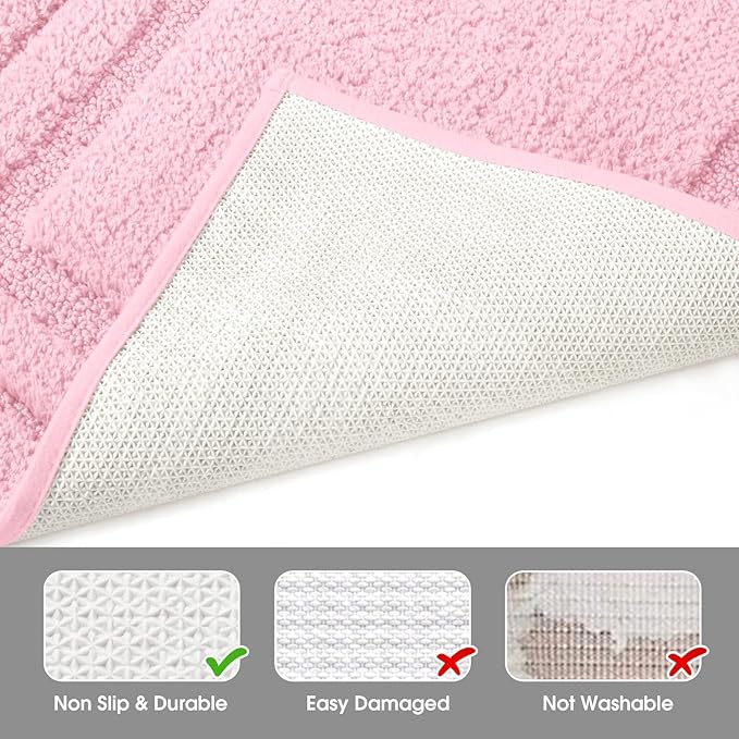 HOMEIDEAS Pink Bathroom Rug, 2 Piece Super Soft Microfiber and Absorbent Shower Mat, Machine Washable Bath Mats for Valentine's Day Decorations, 20" x 32" + 16" x 24"