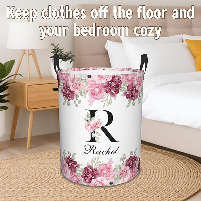 Custom Name Laundry Basket, Personalized Collapsible Laundry Hamper with Name for Bathroom Bedrooms, Customized Dirty Clothes Hamper Storage Basket Gifts for Kids Boys Girls Baby Men Women