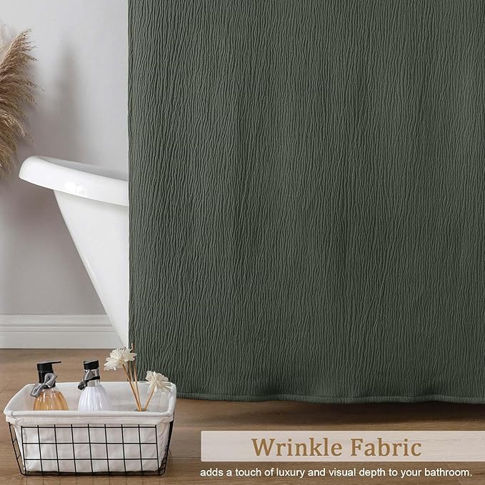 Aiyufeng 3D Textured Olive Green Shower Curtain for Bathroom, Fabric Shower Curtain Soft Cloth & Hotel Spa Quality, Luxury Boho Bathroom Curtains, Machine Washable, Olive Green, 72x72 Inches