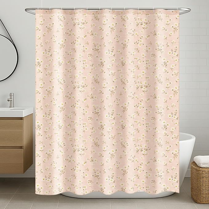 Boao Floral Shower Curtain Linen Farmhouse Cottagecore Spring Shower Curtain Boho Rustic Wildflowers Water Repellent for Bathroom Farmhouse 72" W x 72" L(Daisy Flower)