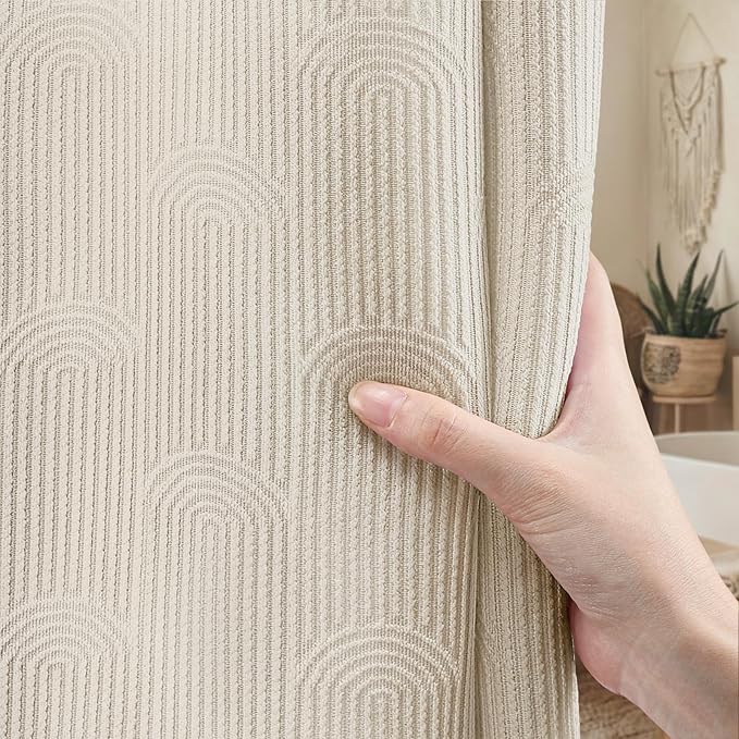 Boho Shower Curtain Cotton Morden Mid Century Minimalist Arch Texture Shower Curtain for Bathroom, Greige,72" W X 72" L