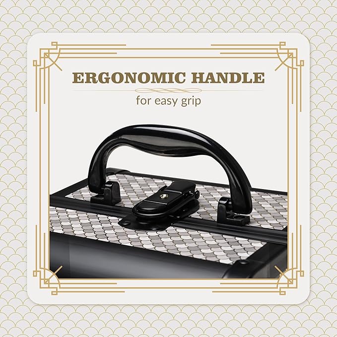BYOOTIQUE Makeup Train Case with Mirror Cosmetic Organizer Art Deco Graphite