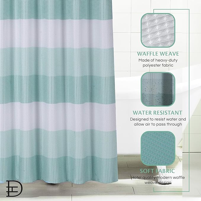 Dainty Home Ombre Waffle Shower Curtain with 12 Roller Ball Hooks - Spa Green 70" x 72" - Water Resistant Polyester Blend, Washable Shower Curtain - Perfect for Stylish Bathrooms