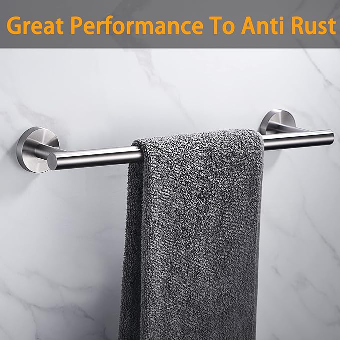 Nolimas Brushed Nickel Bath Towel Bar Single Bars Towel Rack Rod Classic Wall Mounted SUS304 Stainless Steel Bathroom Towel Holder Toilet Kitchen Towel Shelf Single Layer,18 inches