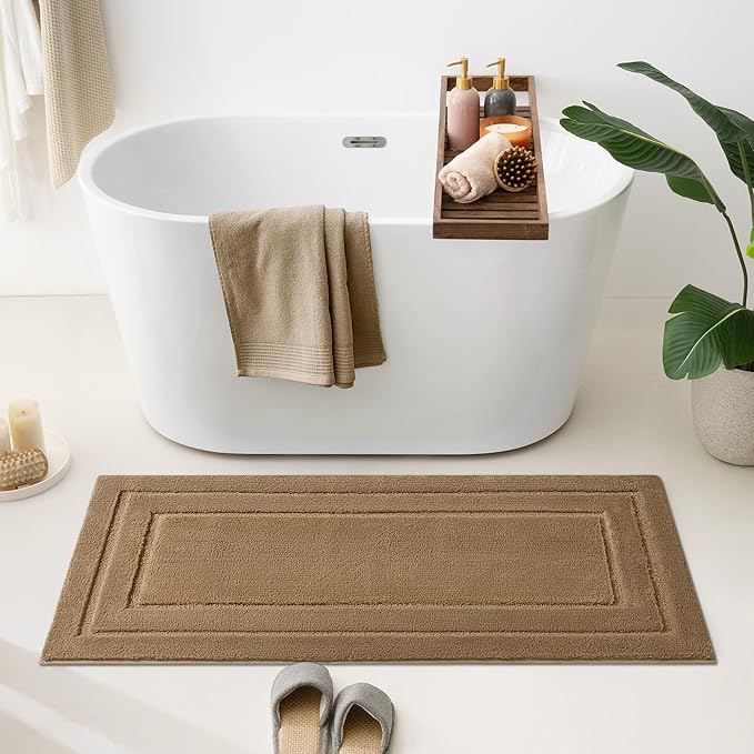 GRANNY SAYS Large Bathroom Rugs Non Slip Washable, 24" x 48", Water Absorbent Bath Mats for Bathroom, Thick Soft Shaggy Bath Rug, Microfiber Shower Room Floor Mat Decor, Champagne
