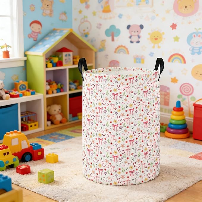 Laundry Hamper Baby Nursery Hamper Waterproof Foldable Kids Laundry Basket Kids Dirty Clothes Hampers Girl Room Decor for Home Gift Baskets(Bouquet)