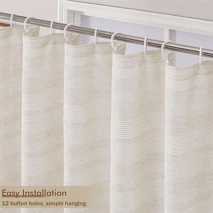 OVZME Linen Boho Stall Shower Curtain, Narrow Soft Fabric Striped Textured Bathroom Shower Curtain with Tassel, Modern Farmhouse Machine Washable Bath Decor, Linen, 36Wx72L Inches