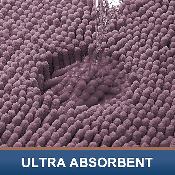 Smiry Luxury Chenille Toilet Rugs U-Shaped 24x20, Soft Absorbent Non-Slip Contour Bathroom Rugs for Toilet, Machine Washable Contoured Bath Mats, Deep Plum
