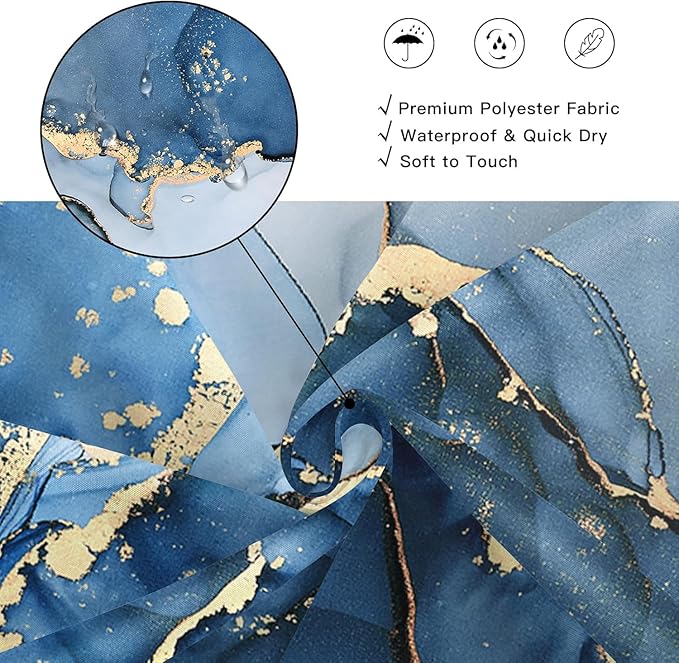 NBVKO 4 Pcs Blue Marble Shower Curtain Sets with Rugs Gold Bathroom Sets with Shower Curtain and Rugs Modern Abstract Bathroom Decor Accessories Shower Curtains for Bathroom Toilet Lid Cover