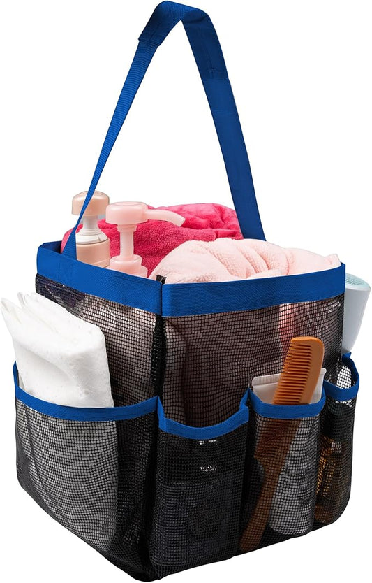 Mesh Shower Caddy Bathroom Portable College Dorm Essentials for Girls Guys Shower Tote Beach Camp Travel Hanging Toiletry Bag Blue